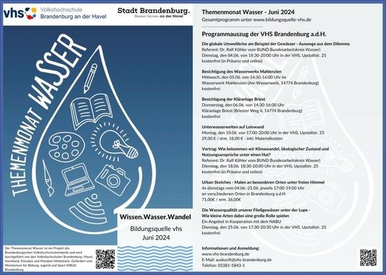 Flyer mit Programm für den Themenmonat Wasser.