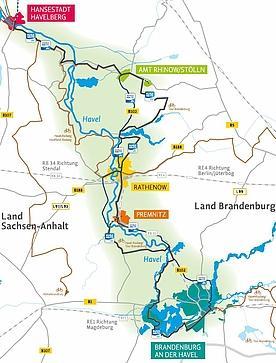 Kartenausschnitt von Brandenburg an der Havel bis Havelberg