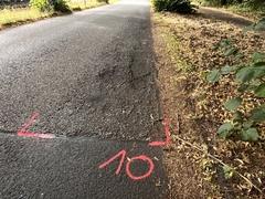 Markierte Schadstellen auf der Uferstraße