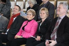 Landeskonservator Thomas Drachenberg, Oberbürgermeisterin Dr. Dietlind Tiemann, Referatsleiterin des MWFK  Karin Melzer und Direktor BLDAM und Landesarchäologe Prof. Dr. Franz Schopper (v.l.n.r.)