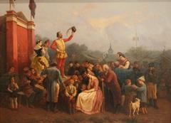 Theodor Hosemann, Das Jahrmarktstheater, Öl auf Leinwand, 1859