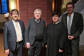Die Redner des Festaktes zum 35. Tag der Deutschen Einheit: Steffen Scheller, Prof. Dr. Stephan Bröchler, Susanne Graap und Dr. Michael Kolkmann.