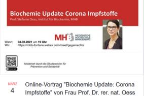 Online-Vortrag "Biochemie Update: Corona Impfstoffe" von Frau Prof. Dr. rer. nat. Oess