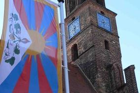 Flagge für Tibet gezeigt