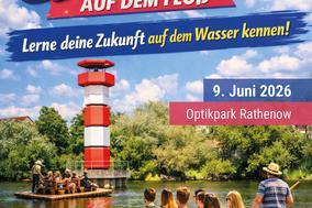 Flyer für das Speed-Dating mit Leuchtturm und Floß.