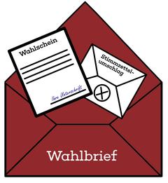 Ein roter Briefumschlag in den zwei weiße Dokumente gelegt werden.