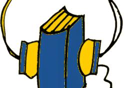 Das Logo der Podcastreihe: ein Buch mit Kopfhörern