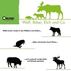 Grafik mit der Silhouette eines Biebers, Wolfs, Elch und Büffels 
