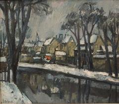 Emil Spiess, Winterlandschaft, Öl auf Hartfaser, 1965