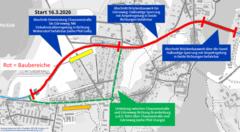 Karte zu den Baubereichen und der Umleitungsstrecke.