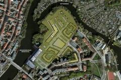 Luftbild vom Packhof mit Entwurf für Bebauung