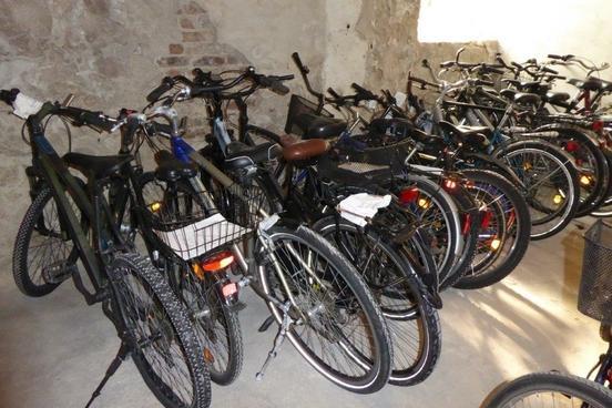 viele Fahrräder stehen in einer Reihe im Keller