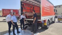 Steffen Scheller bei der offiziellen Indienststellung des Wasserförderzuges.