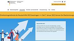 Bild zeigt die Homepage zur Antragsstellung in den Farben weiß, gelb und blau