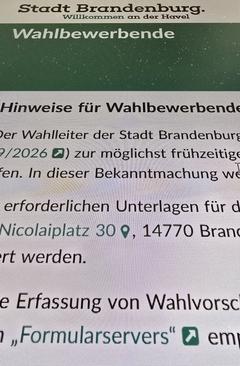 Sreenshot von der Wahlen-Seite der Stadt
