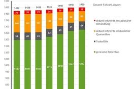 Grafik: Gesamtfallzahlen inkl. Unterteilung für die letzten 7 Tage