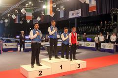 Siegerehrung 5 Kegel-Billard U21 (1. Platz Biagio Maceri, 2. Platz Paolo Sorrentiono, 3. Platz Sebastie Skott und Gabriele Silvestri)