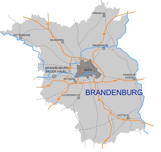 Karte vom Land Brandenburg mit Verkehrswegen