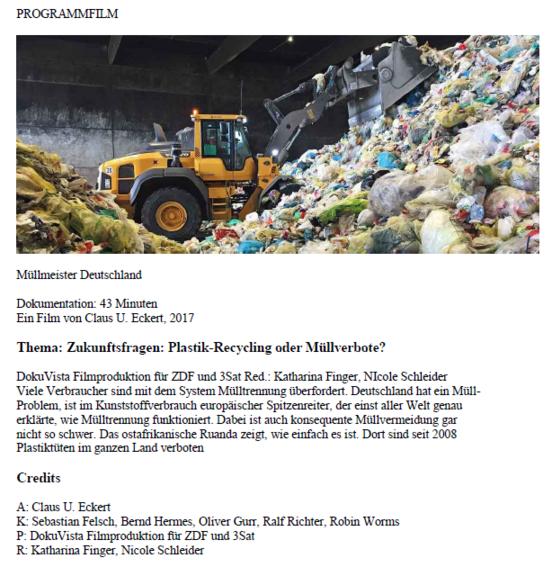 Dokumentation "Müll-Meister Deutschland" wird gezeigt
