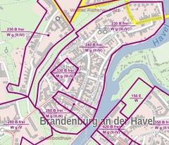 Landkartenausschnitt aus dem Bereich der Brandenburger Altstadt