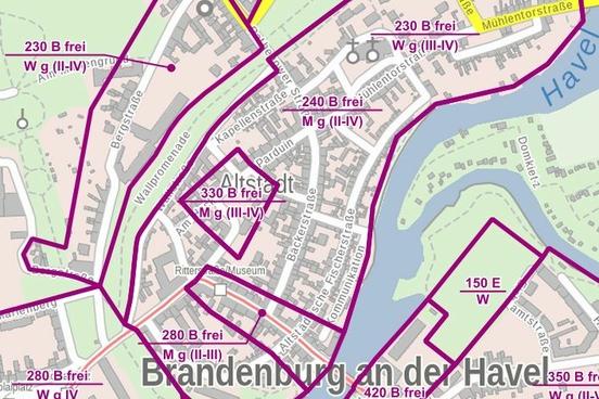 Landkartenausschnitt aus dem Bereich der Brandenburger Altstadt