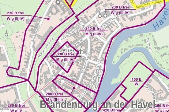 Landkartenausschnitt aus dem Bereich der Brandenburger Altstadt