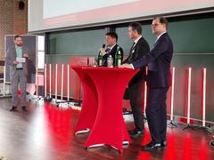 Gesprächsrunde mit Oberbürgermeister Steffen Scheller, Rathenows Bürgermeister Jörg Zietemann und  THB-Präsident Prof. Dr. Andreas Wilms.