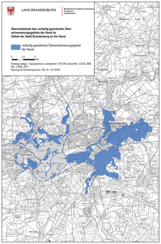 Vorläufige Sicherung des Überschwemmungsgebiets der Havel für die Stadt Brandenburg geplant
