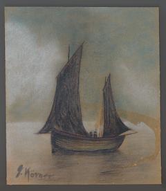 Gertrud Körner, Zeesenboot mit Rahsegel, Mischtechnik auf Malkarton Quelle: Freundeskreis Stadtmuseum e.V.,