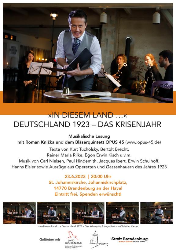 Plakat zeigt Roman Knizka mit Bläserquintett OPUS 45
