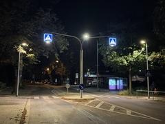 Kreuzung Wilhelmsdorfer Straße bei Nacht.