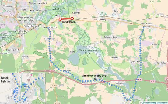 Vollsperrung der B1 zwischen den Ortsteilen Wust und Gollwitz ab 20.07.2017