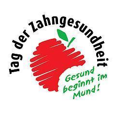 Logo: gezeichneter Apfel, dazu der Schriftzug "Tag der Zahngesundheit" "gesund beginnt im Mund!"