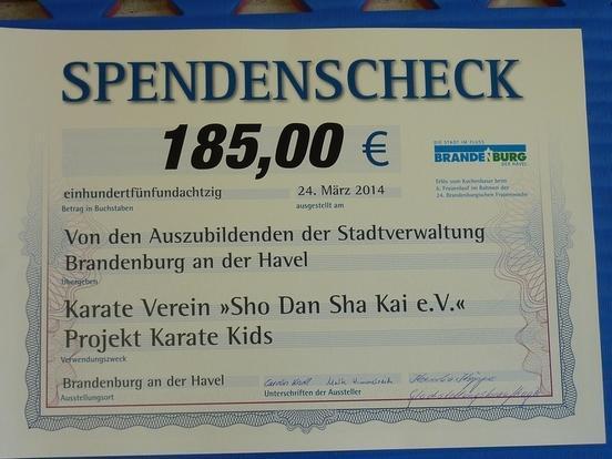 Spendenscheck für Karate Kids