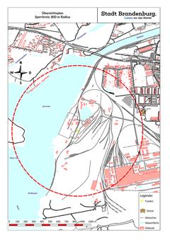 Kartenausschnitt mit roter Kennzeichnung der Sperrzone