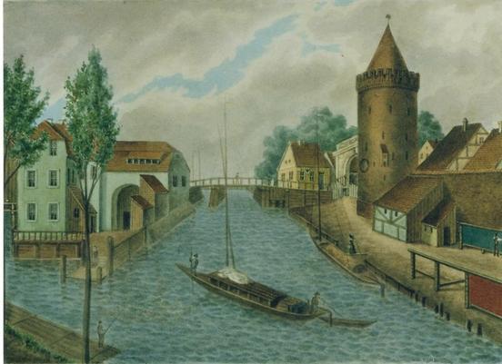 Am Steintorturm, Gemälde von A. Spiecker, um 1836, Standort: Steintorturm/Stadtmuseum Brandenburg an der Havel