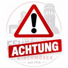Achtung Zeichen vor Bild von Feuerwache und Wasserturm Kirchmöser