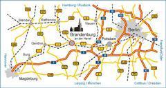 Kartenausschnitt mit Ansicht der Straßenanbindung von Brandenburg an der Havel