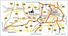Kartenausschnitt mit Ansicht der Straßenanbindung von Brandenburg an der Havel
