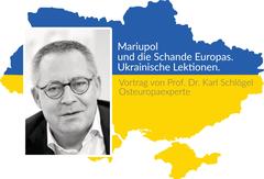 Grafik mit Foto von Karl Schlögel und Landesumrisse der Ukraine sowie Vortragstitel