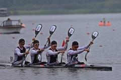 Vierer-Kajak des KC Potsdam über die 5.000 m-Distanz