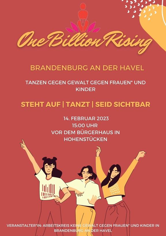 Plakat mit Informationen zum Aktionstag "One Billion Rising" (Informationen im Lauftext wiedergegeben)