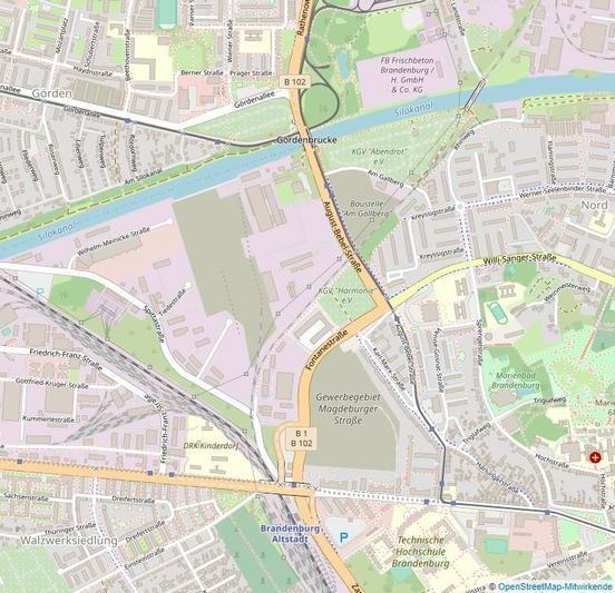 Kartenausschnitt (OpenStreetMap) von der Teilstrecke der B102, die in den kommenden 2 Jahren ausgebaut wird