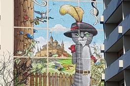 Das Bild des gestiefelten Katers an einer Hauswand im Stadtteil Hohenstücken