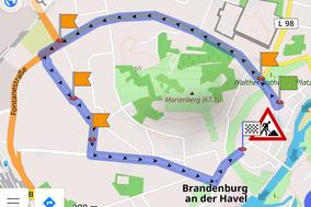 Kartenausschnitt mit Kennzeichnung der offiziellen Umgehungsroute
