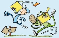 Zwei Comic-Figuren als Umzugshelfer.