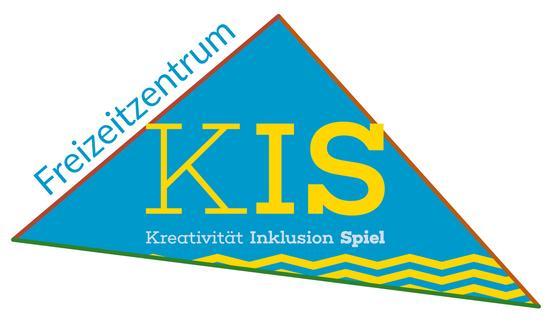 Farbiges Dreieck mit der Aufschrift Freizeitzentrum KIS Kreativität Inklusion Spiel