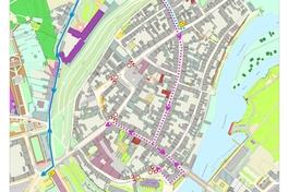Stadtplan mit Darstellung der Umleitung für Autofahrer