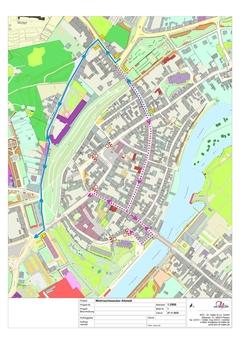 Stadtplan mit Darstellung der Umleitung für Autofahrer