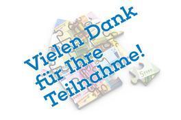 Haus aus Puzzleteilen mit Schrift "Vielen dank für Ihre Teilnahme!"